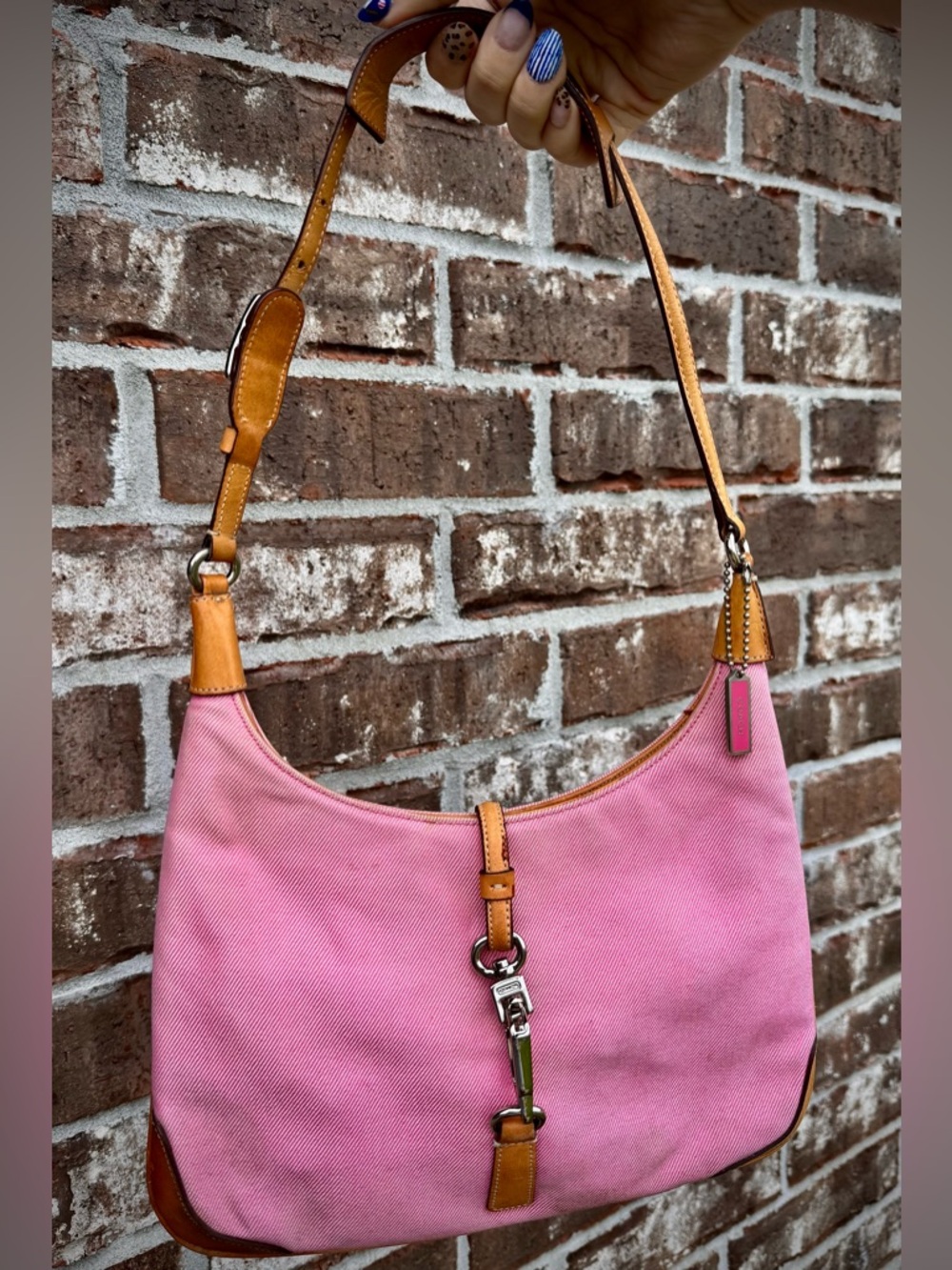 🤍RARE Coach Hampton Pink Canvas Hobo Bag Purse Y2K 90s Canvas Leather